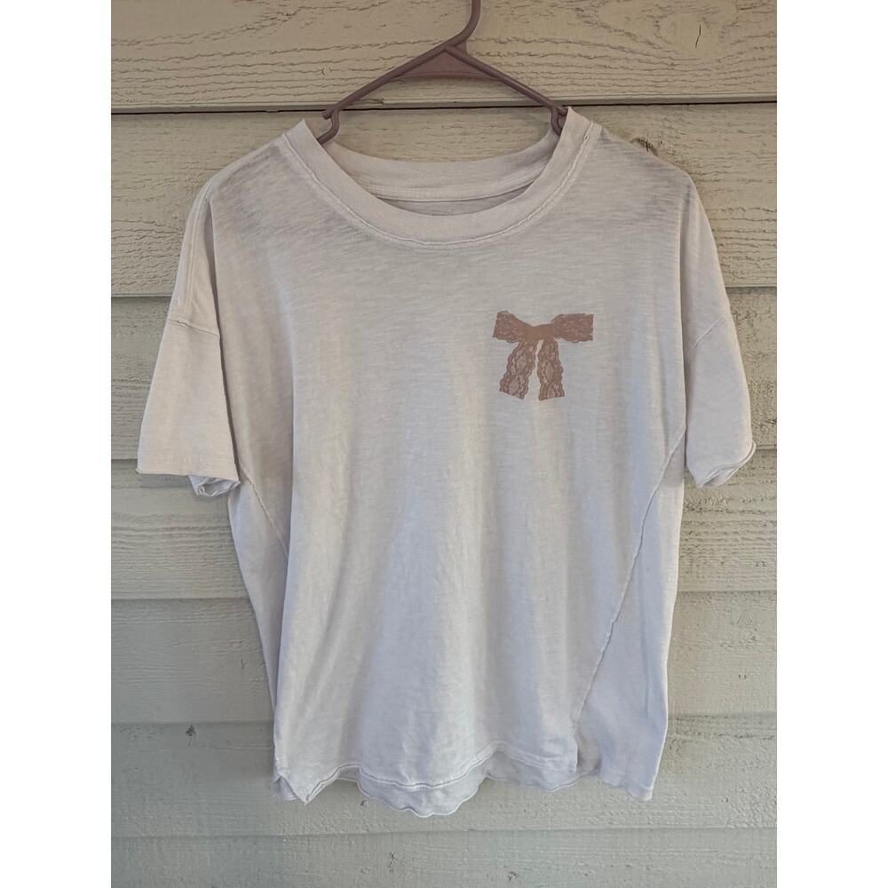 Aerie White Graphic Bow T-Shirt Women’s XS Soft Casual Tee - Picture 2 of 5
